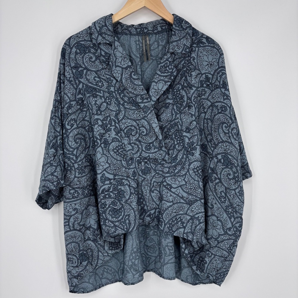 Anthropologie Dylon Top Women XL Blue Paisley Oversized Dolman Sleeve Blouse